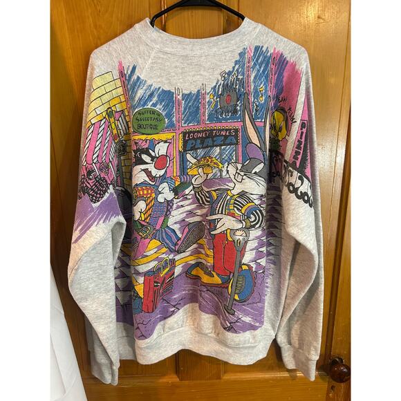 Vintage 1994 Looney Tunes Shop Till You Drop Crewneck Sweatshirt Size XL Tultex - Picture 1 of 9